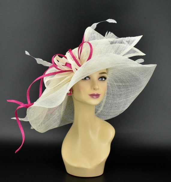 M22019 ( Ivory/hot Pink ) Kentucky Derby Hat Church Hat  display picture 3