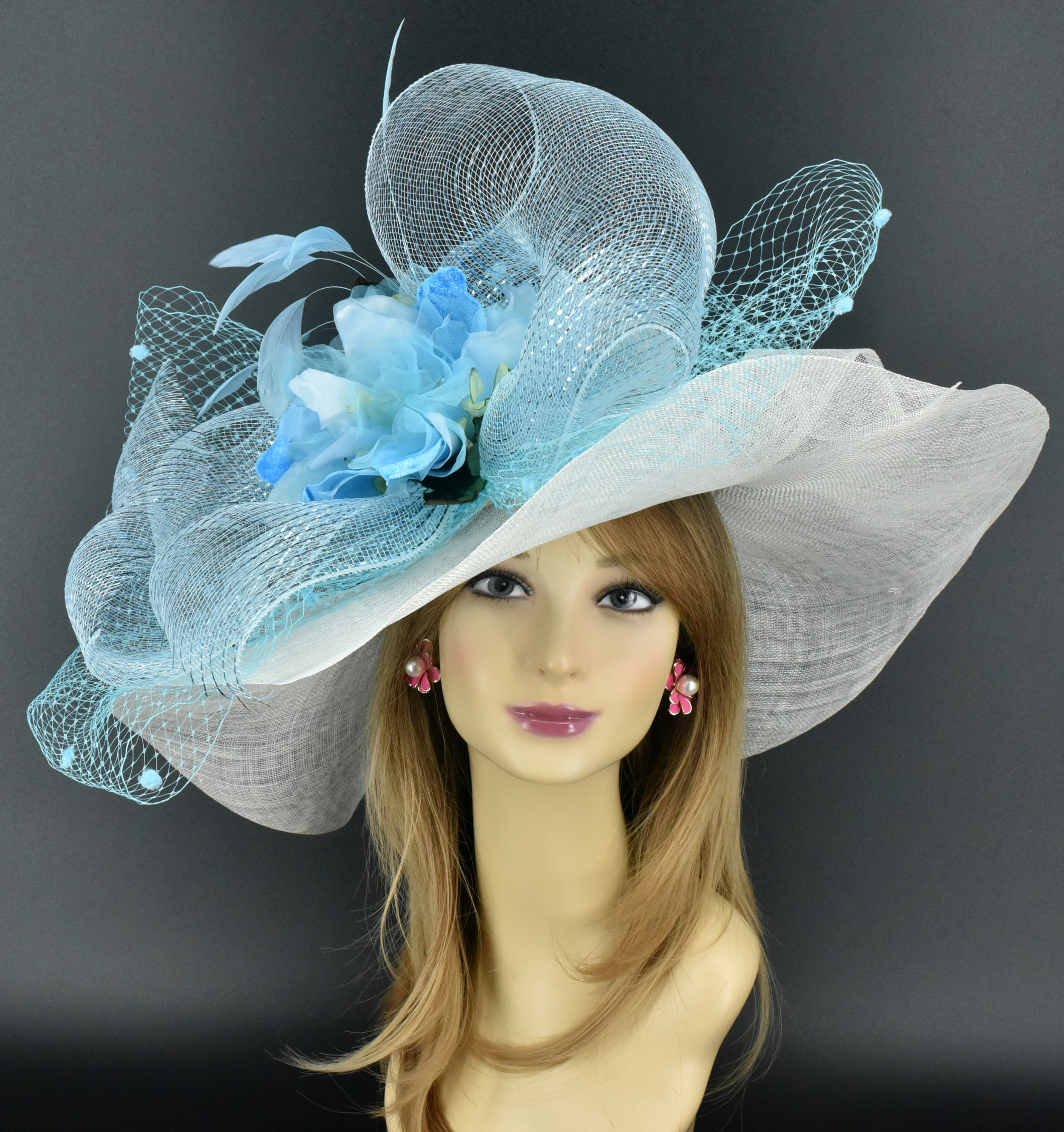 SD21-1 ( White/baby Blue/green) Kentucky Derby Hat Wedding  display picture 1