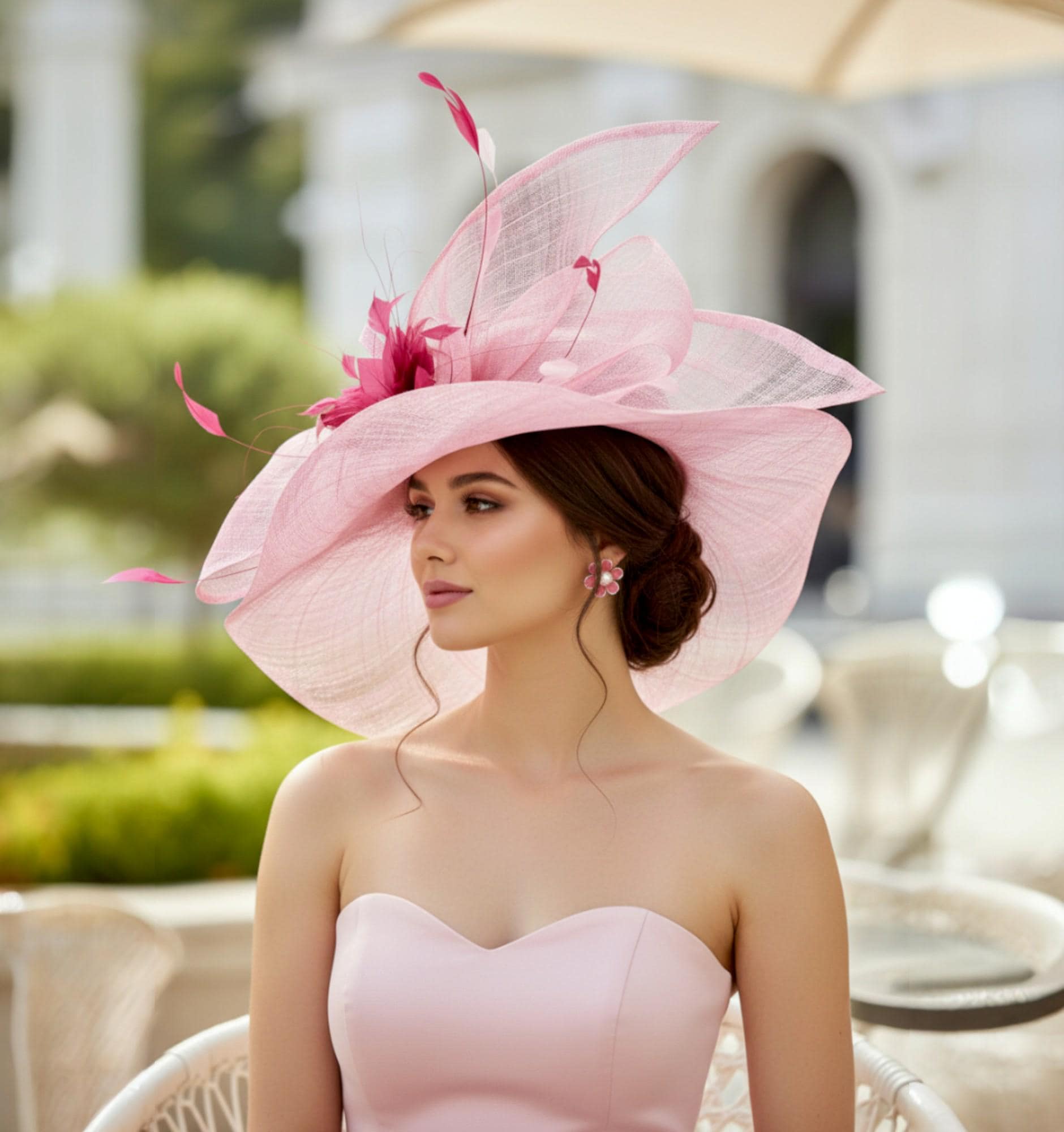M23157-13A Rose Pink/cherries Jubilee Pink Wide-brim Sinamay  display picture 2