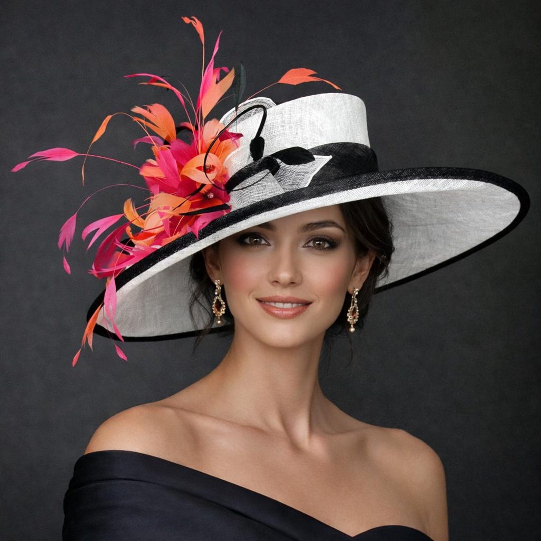 M34-1 (white/black/orange-hot Pink) Kentucky Derby Hat  display picture 1