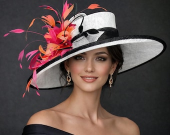 M34-1 (white/black/orange-hot Pink) Kentucky Derby Hat  display picture 2