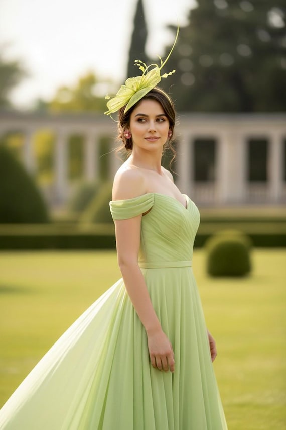 SF542 ( Lime Green ) New Kentucky Derby, Church, Wedding, Tea Party, Easter Sinamay Small Fascinator Cocktail Headband