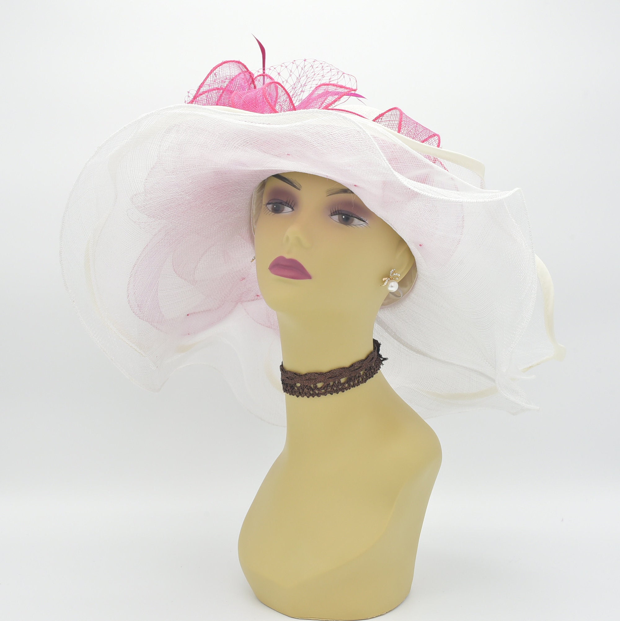 Ed4199white/off-white/fuschia Kentucky Derby Hat Church - Etsy