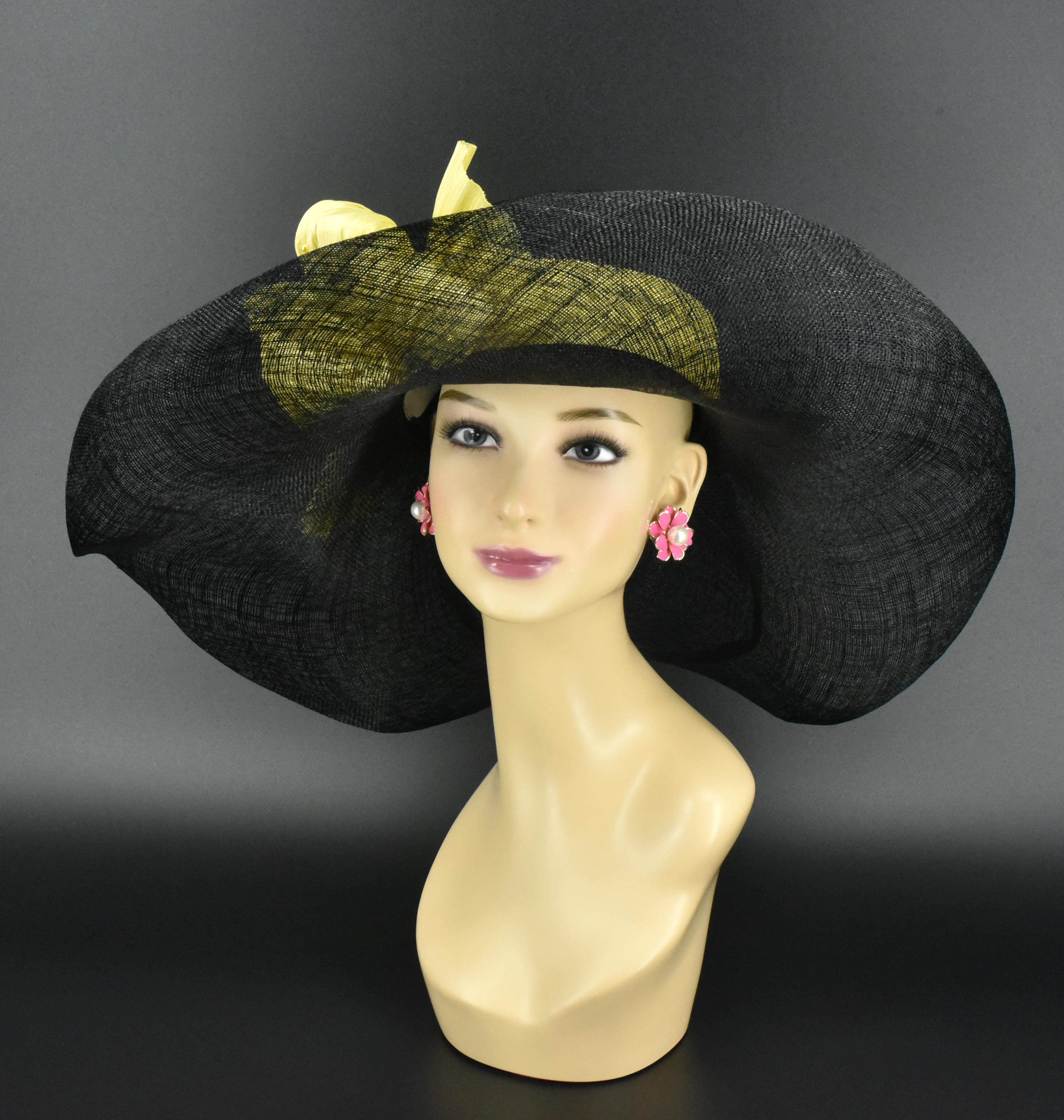 Cherry and Webb Mid Century Black Straw Ribbon Sunday Dress Hat Summer Straw Hat With Red Striped Ribbon - Sun Hat - Summer  main image 3