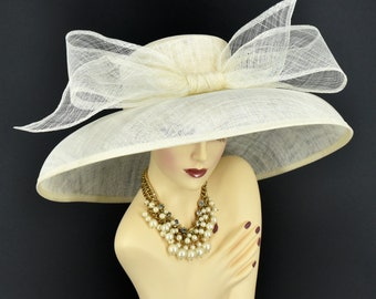 M22025-1 ( Ivory hat) Audrey Hepburn Hat 19.75" Jumbo Wide Brim Sinamay Hat