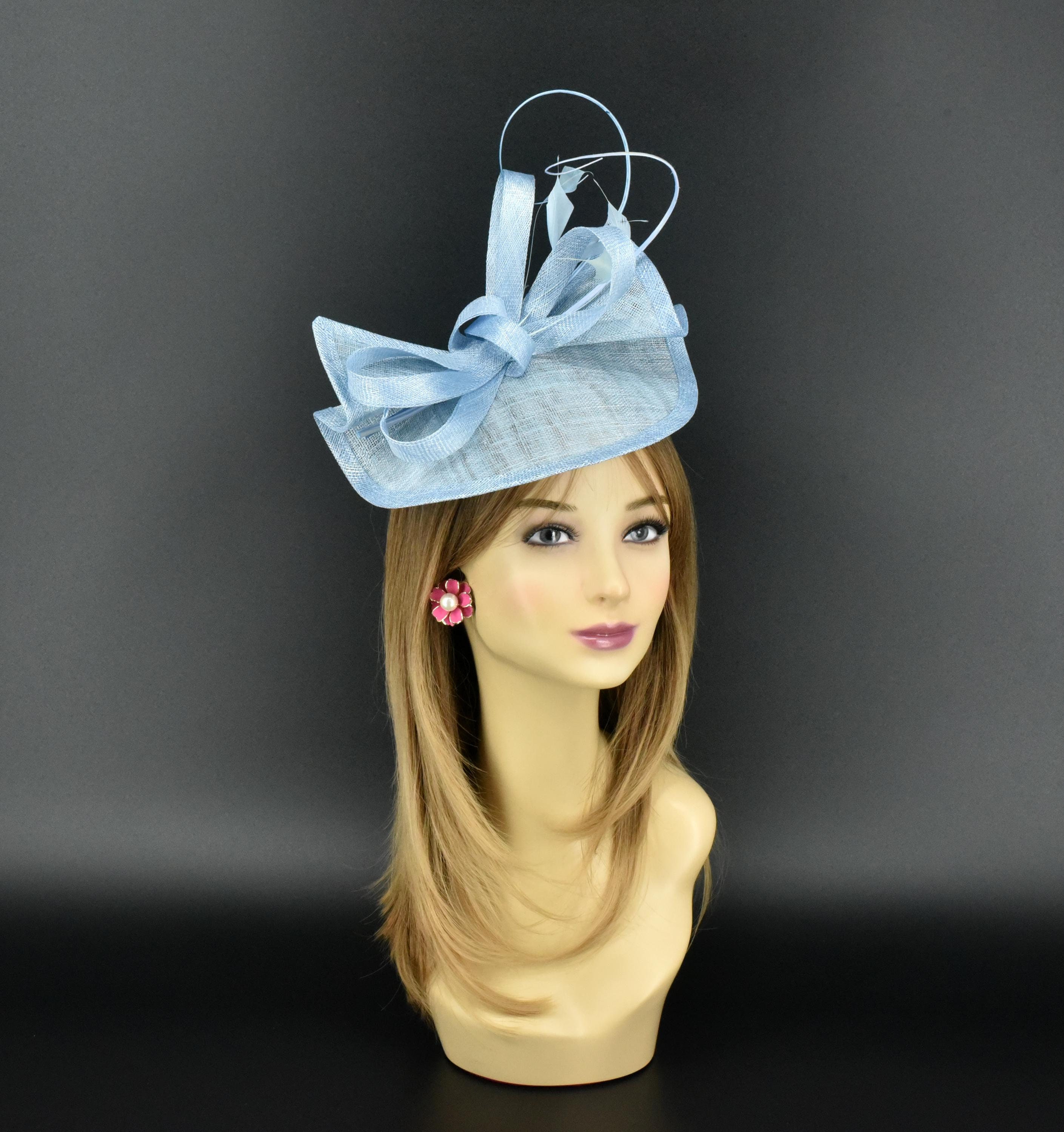 M813 ( Powder Blue ) Kentucky Derby, Wedding, Easter, Tea Party, Royal Ascot Sinamay Headband Medium Fascinator Cocktail