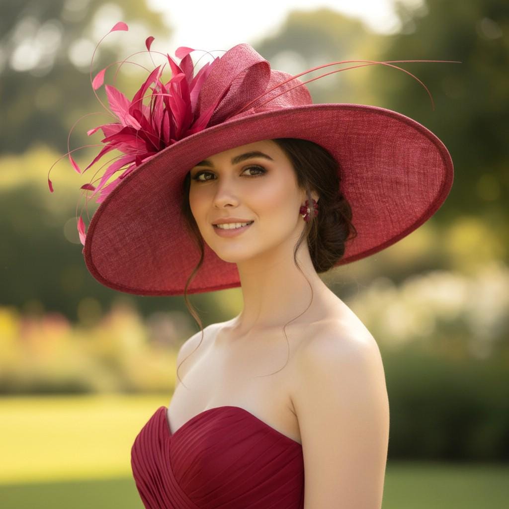 M936( Burgundy Hat ) Kentucky Derby Hat, Wedding Hat, Royal  display picture 1