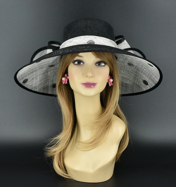 M95( Ivory/black Polka )kentucky Derby Hat, Church Hat  display picture 3