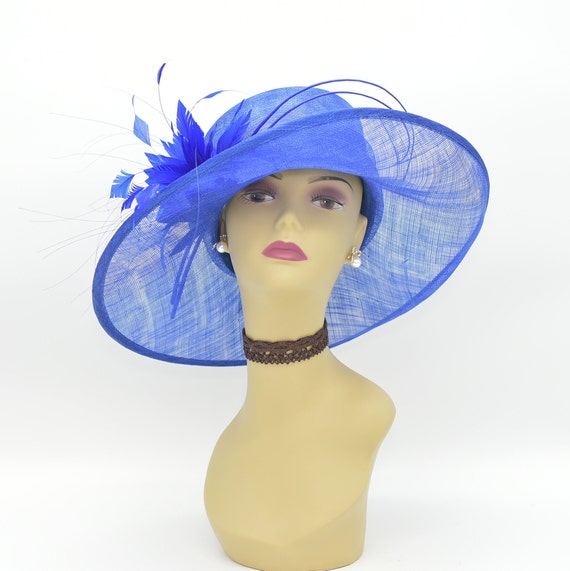 Blanc /& Bleu Marine Détail Couronne Caractéristique CHAPEAU par Chapeaux 2 Go No Return Made To Order