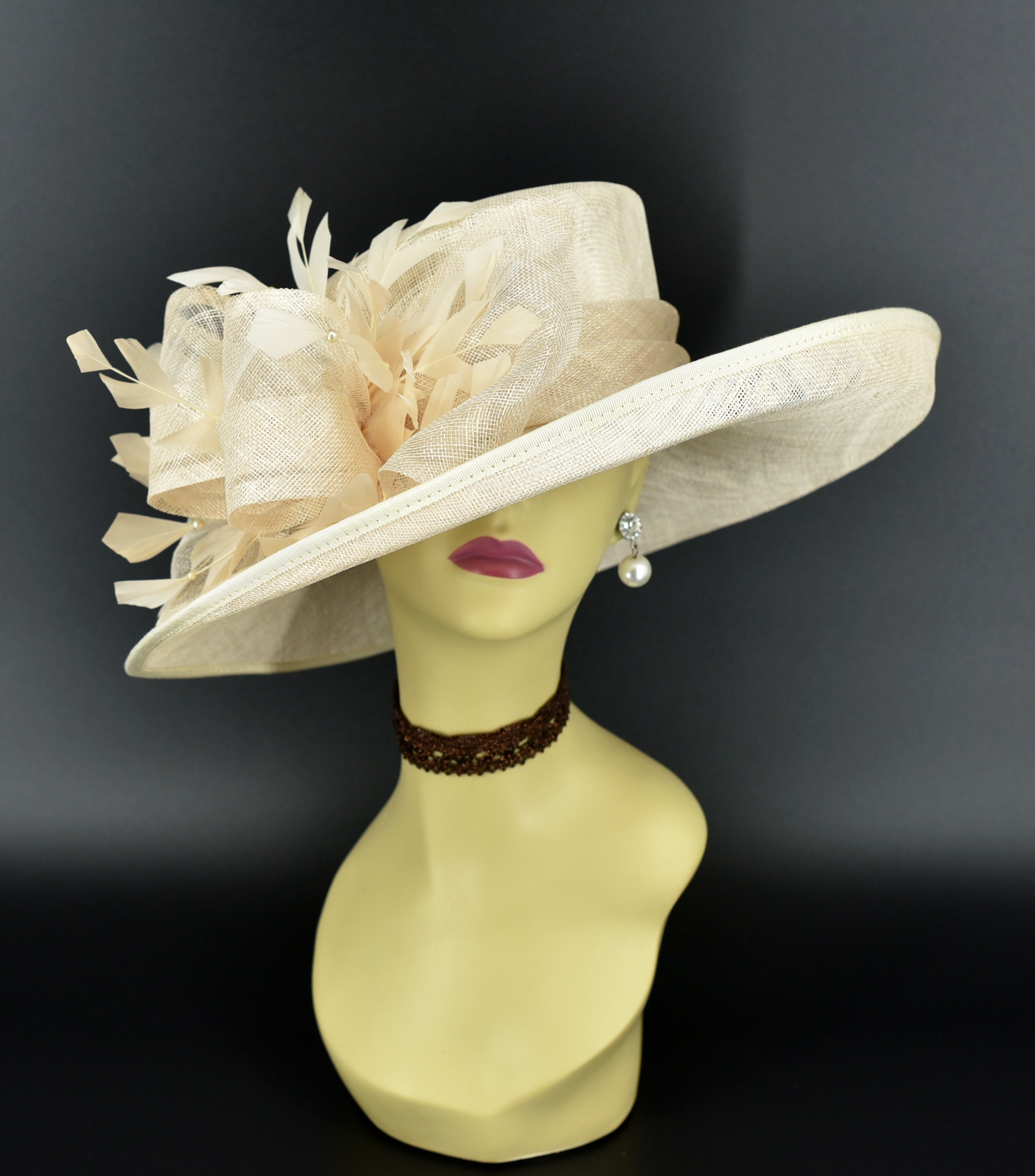 M4002( Champagne Hat)kentucky Derby Hat, Church Hat, Wedding Hat