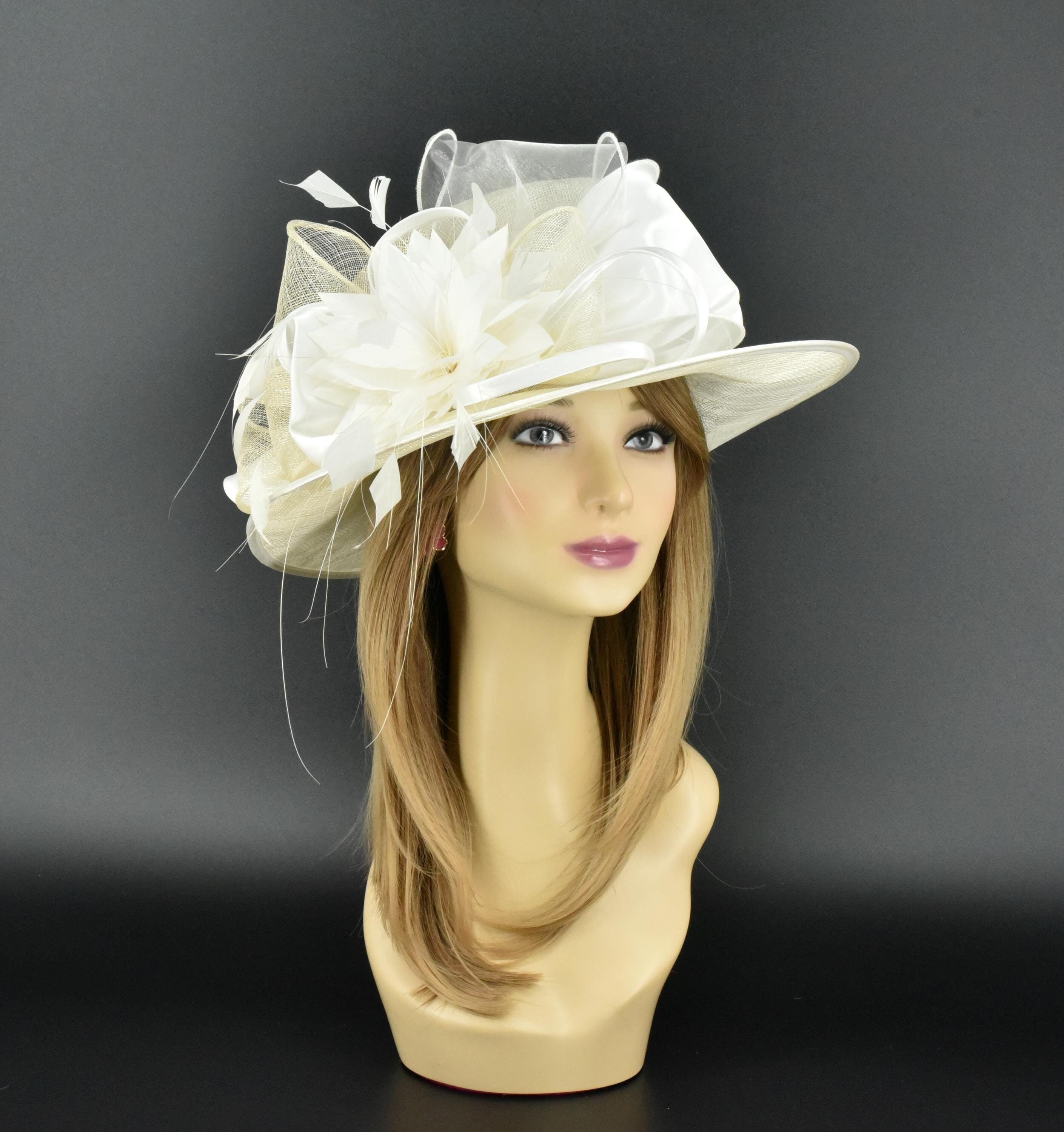 EY Signature Cream Church, Kentucky Hat with Ribbon and Gem Embellishment EY BOUTIQUE Women main image 4