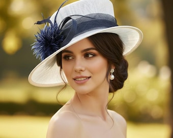 Navy Blue Kentucky Derby Hat - Elegant Woman Royal Ascot Hat  display picture 1