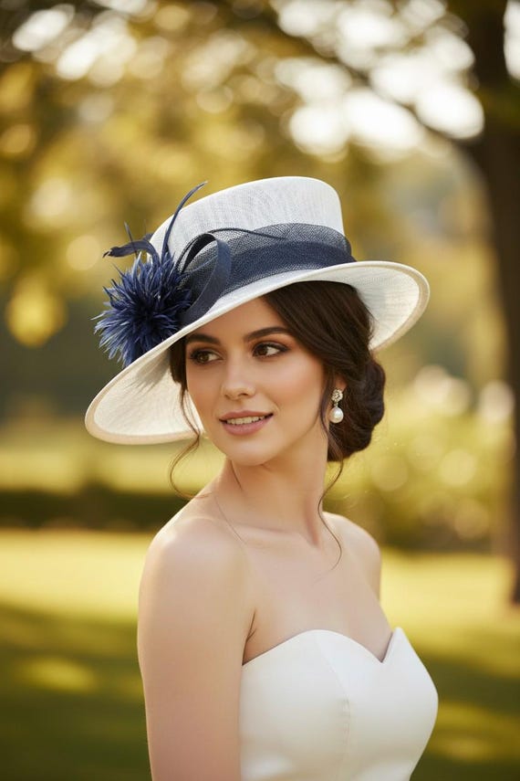 SF05( White Navy ) Kentucky Derby Hat, Church Hat, Wedding  display picture 2