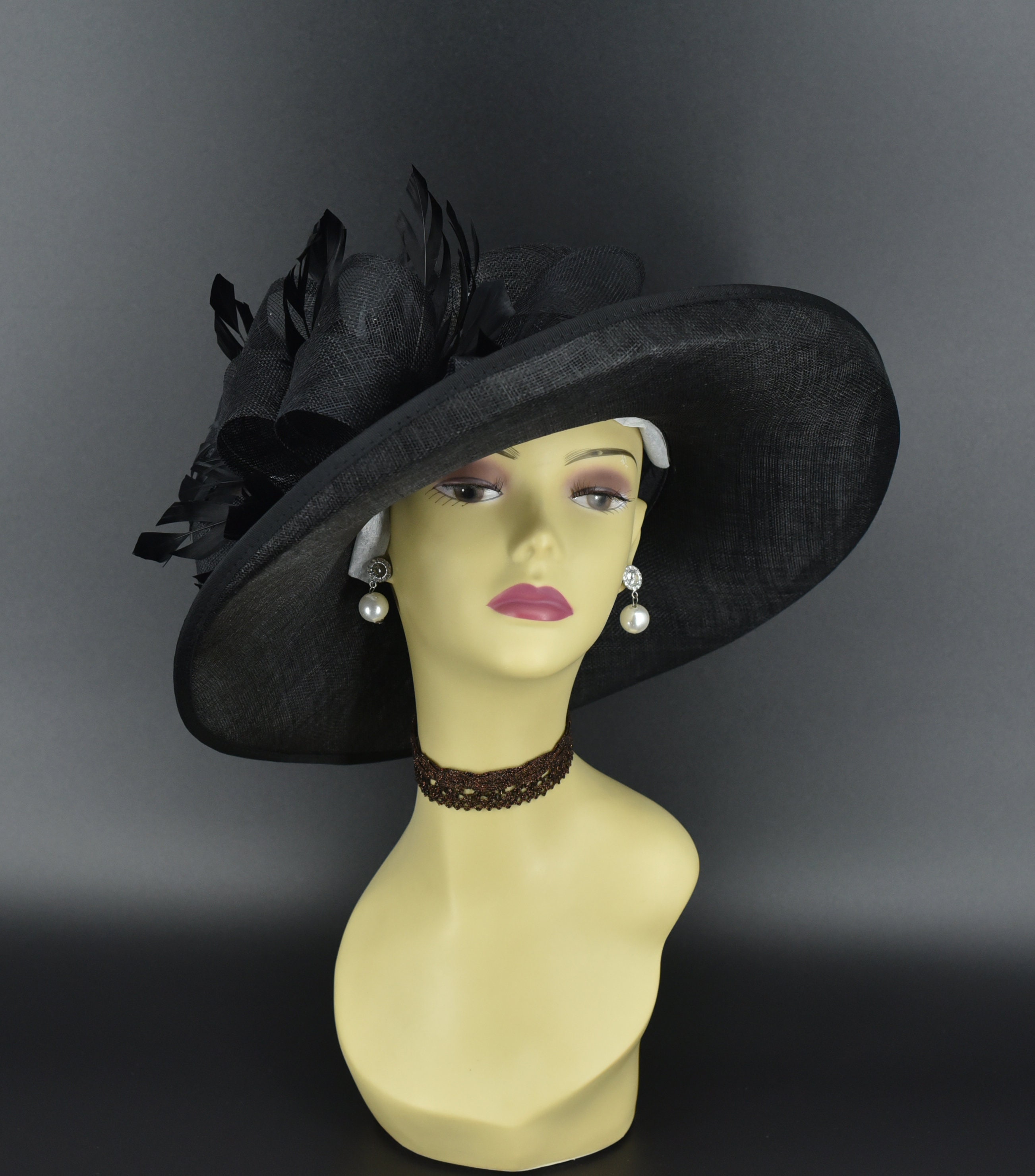M4002 ( Black Hat ) Kentucky Derby Hat, Church Hat, Wedding
