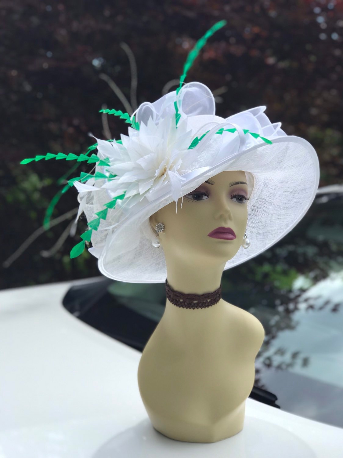 Church Easter Formal Hat Feather Satin Medium Woman's Sinamay Hat Wedding SF044 WhiteWhite, Royal Blue, Pink Tea Party Kentucky Derby