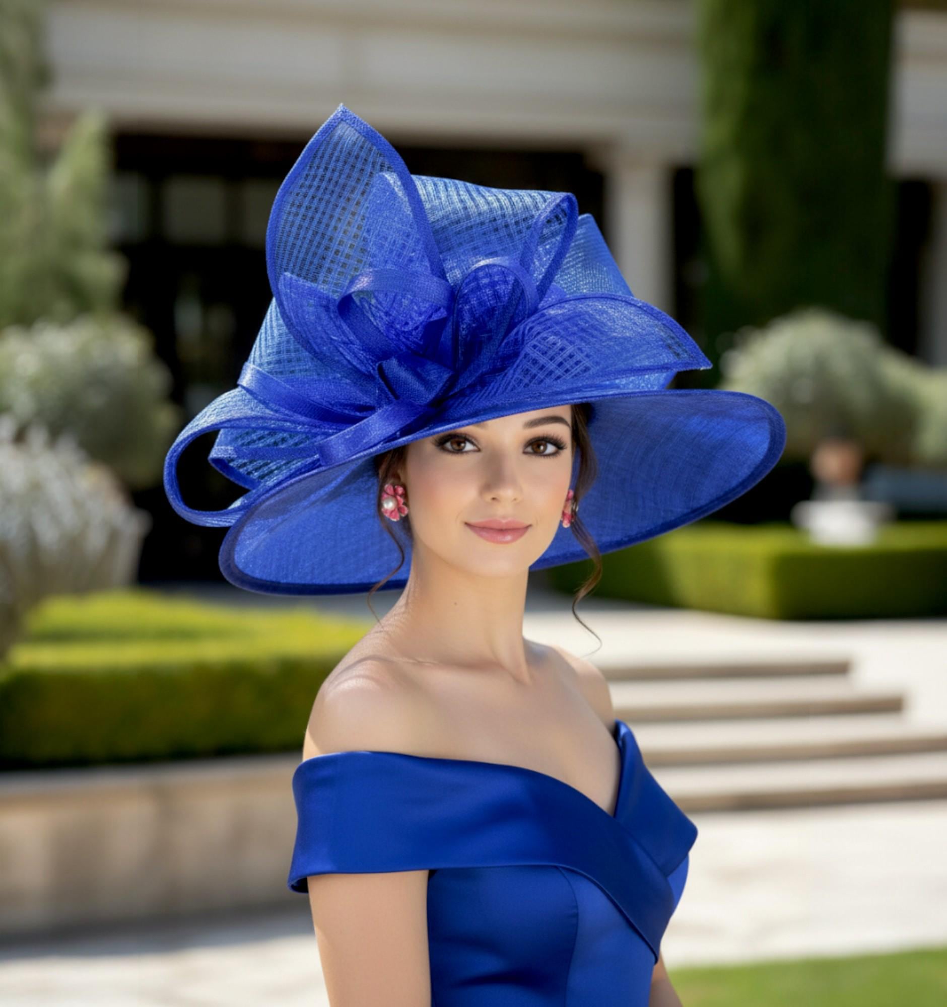 dress blues hat M22021( White Navy ) Kentucky Derby Hat, Wedding Hat, Easter Hat, Royal Ascot Hat, Jumbo Bow Wide Brim Sinamay Hat