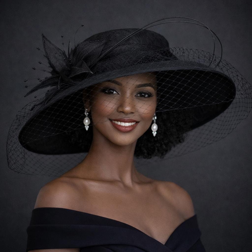 M489V ( Black Hat )kentucky Derby Hat, Church Hat, Wedding Hat