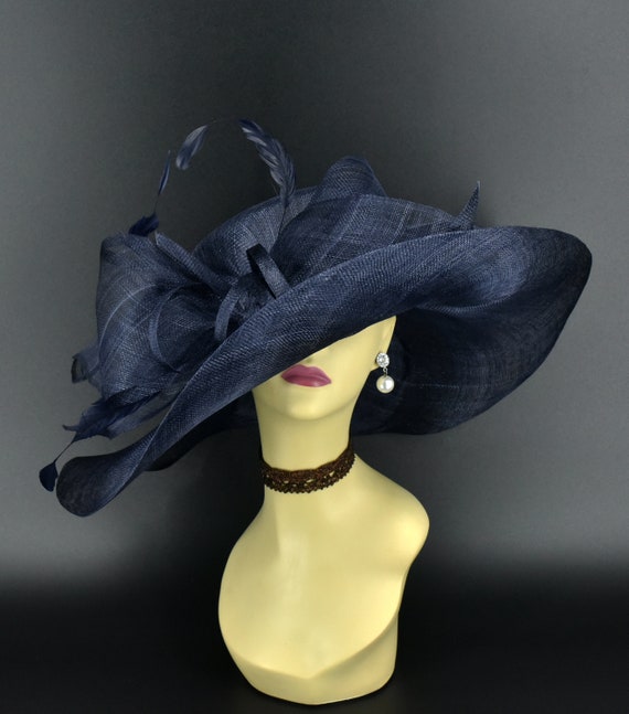M22019 ( Navy Hat ) Kentucky Derby Hat Church Hat Wedding 