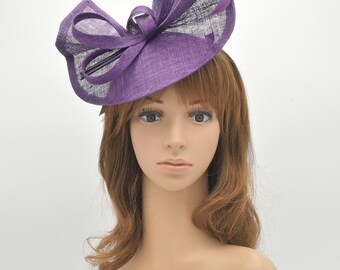 M813 ( Purple ) Kentucky Derby, Wedding, Easter, Tea Party, Royal Ascot Sinamay Headband Medium Fascinator Cocktail