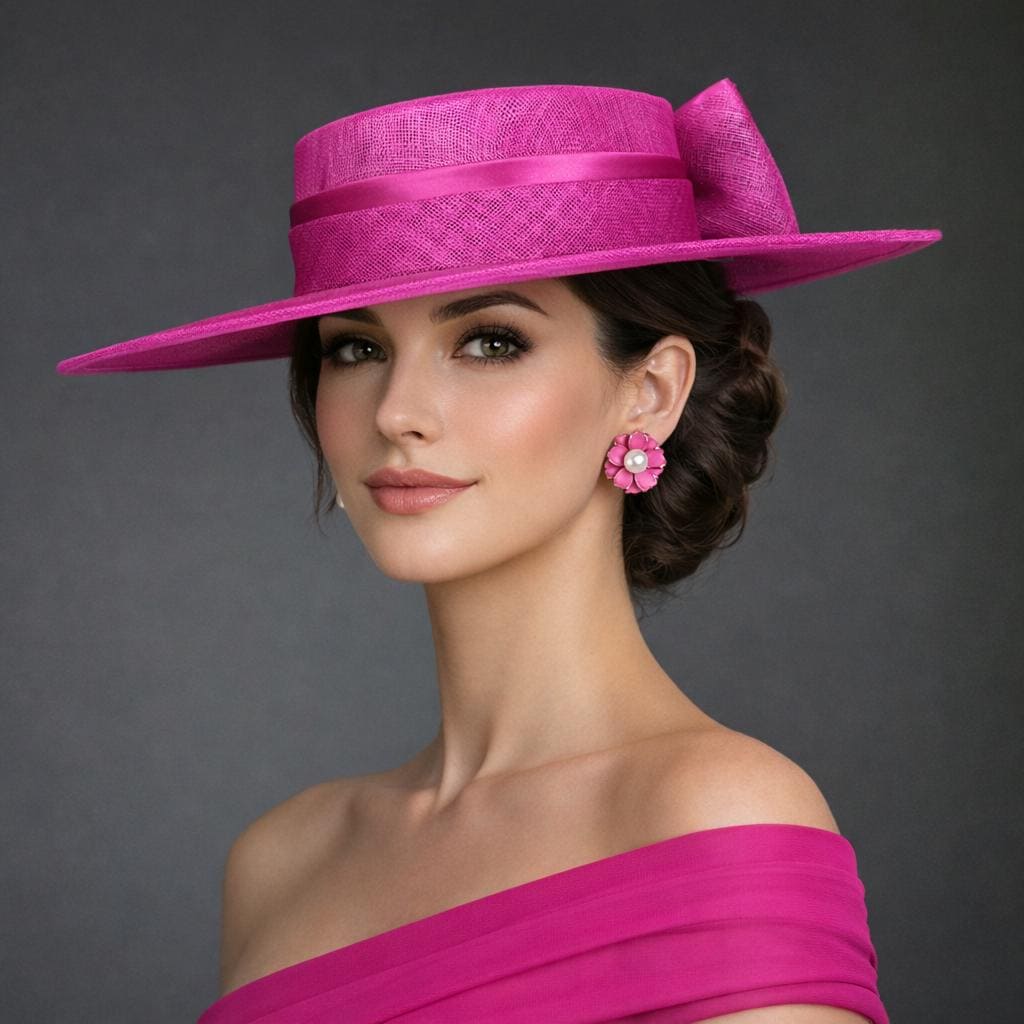 M23156 ( Fuchsia ) Medium Flat-brim Sinamay Fascinator Hat for