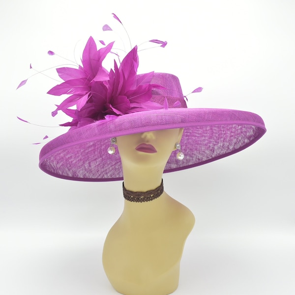 SF003 (Tillandsia púrpura + más opciones de colores) Sombrero Kentucky Derby, sombrero de iglesia, sombrero de boda, fiesta de té de Pascua, sombrero de sinamay de ala ancha