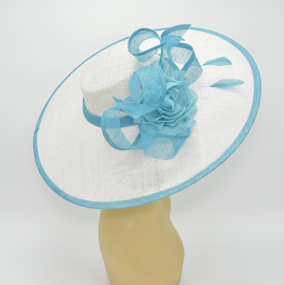 M827( White/turquoise) Kentucky Derby Hat Church Wedding 