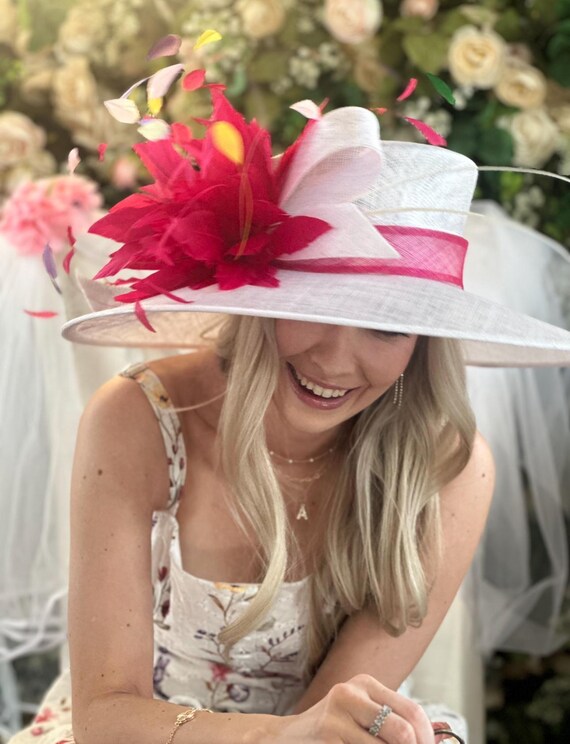 M936( Pure White Hot Pink Hat )high Quality Kentucky Derby  display picture 1