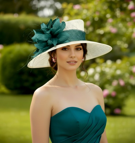 M926 (ivory Teal Green)kentucky Derby Hat, Church, Wedding  display picture 1