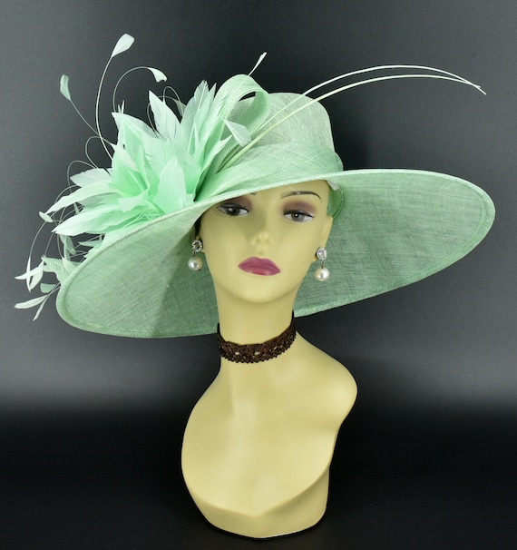 Ivory Mint Green Felt Wide Brim Hat NWT!! Mint Green Kentucky Derby Hat Ivory Cream Large Brim Hat  main image 3