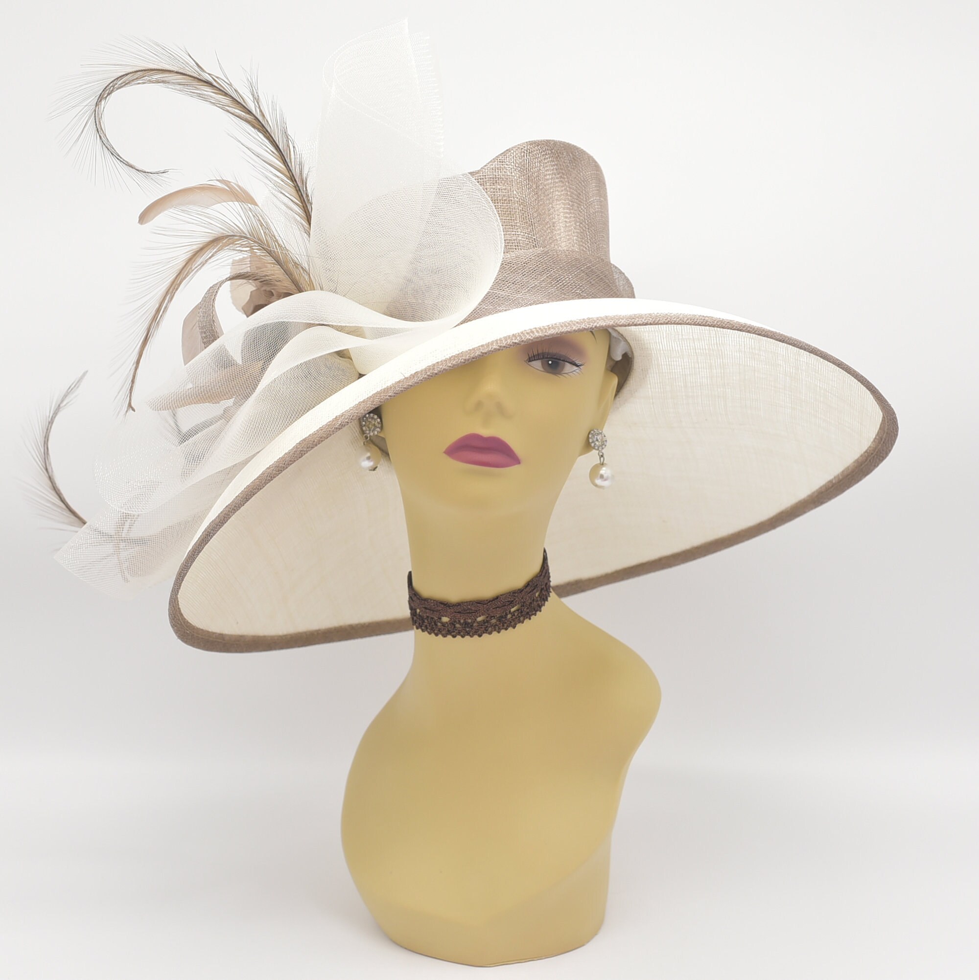 M826(ivory/taupe) High Quality Kentucky Derby Hat, Church