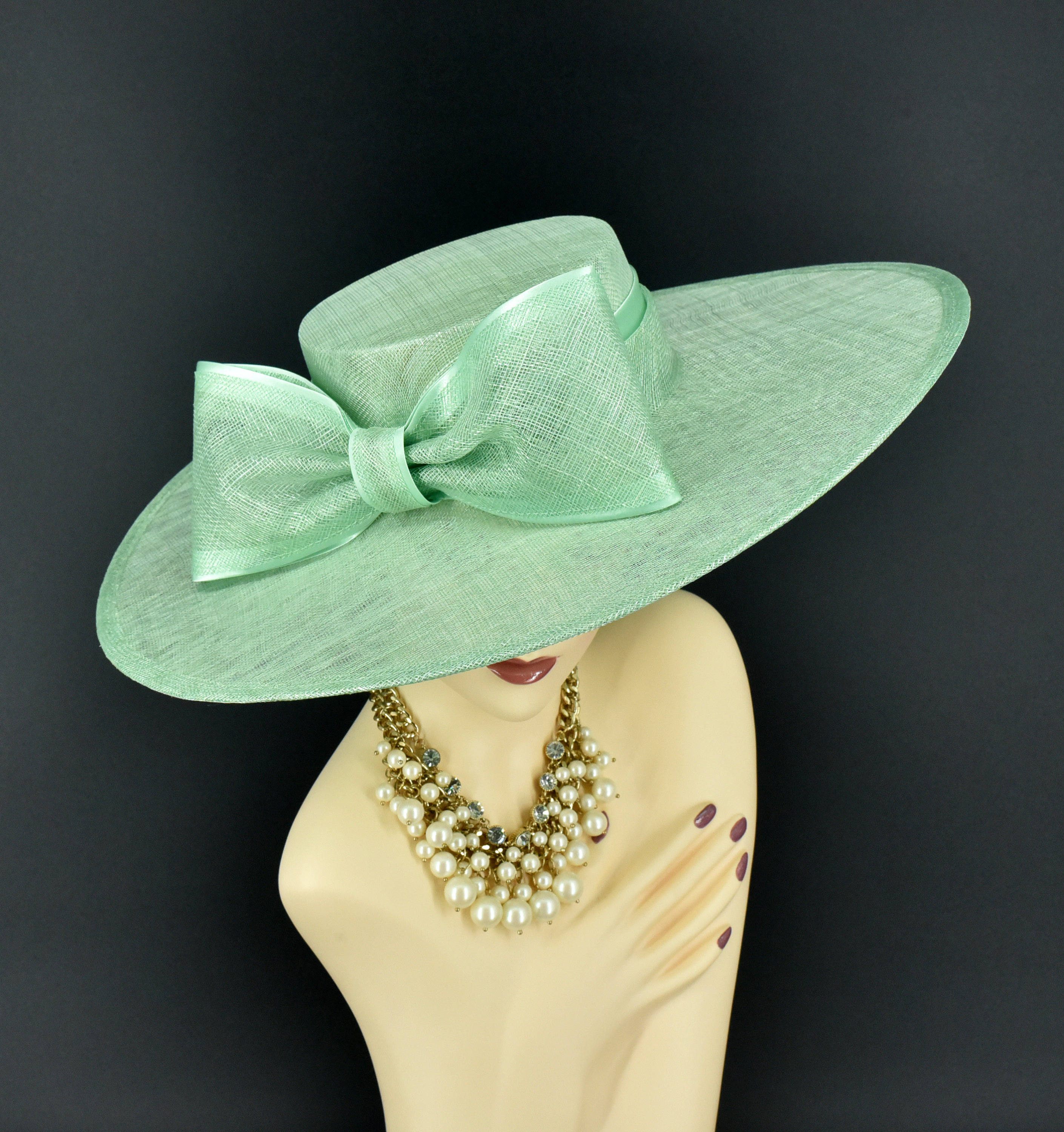 M23155 ( Mint Green ) Wide Flat-brim Sinamay Fascinator Hat 