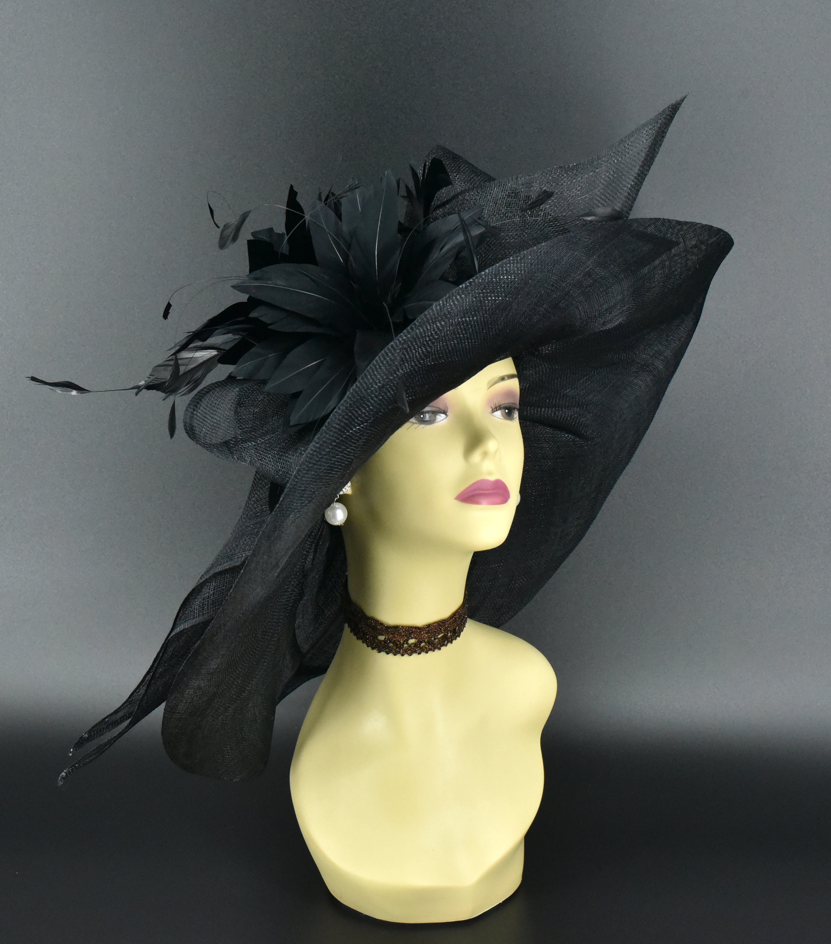 Beautiful Black Dress Hat / Church Hat by ML Studio Black Womens Church Hat, Formal Church Hat, Mother of the  main image 3