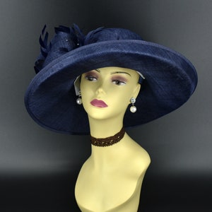 M4002 Navy blue hat Kentucky Derby hat, Church hat, Wedding hat, Easter hat, Mother of Bride hat, Royal Ascot hat, Med Brim Sinamay Hat image 7