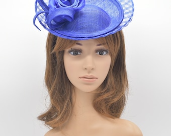 MF9206(Royal blue+more colors) Kentucky Derby, Wedding, Easter,Tea Party Royal Ascot Sinamay Silk Flower Headband Medium Fascinator Cocktail