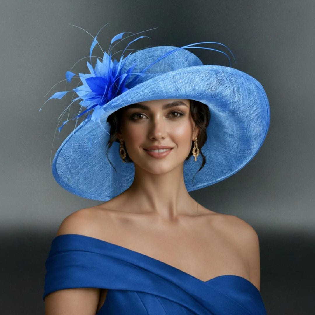 L17 French Blue – Medium-brim Sinamay Hat With Feathers | Kentucky