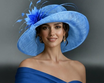 L17 French Blue – Medium-brim Sinamay Hat With Feathers | Kentucky