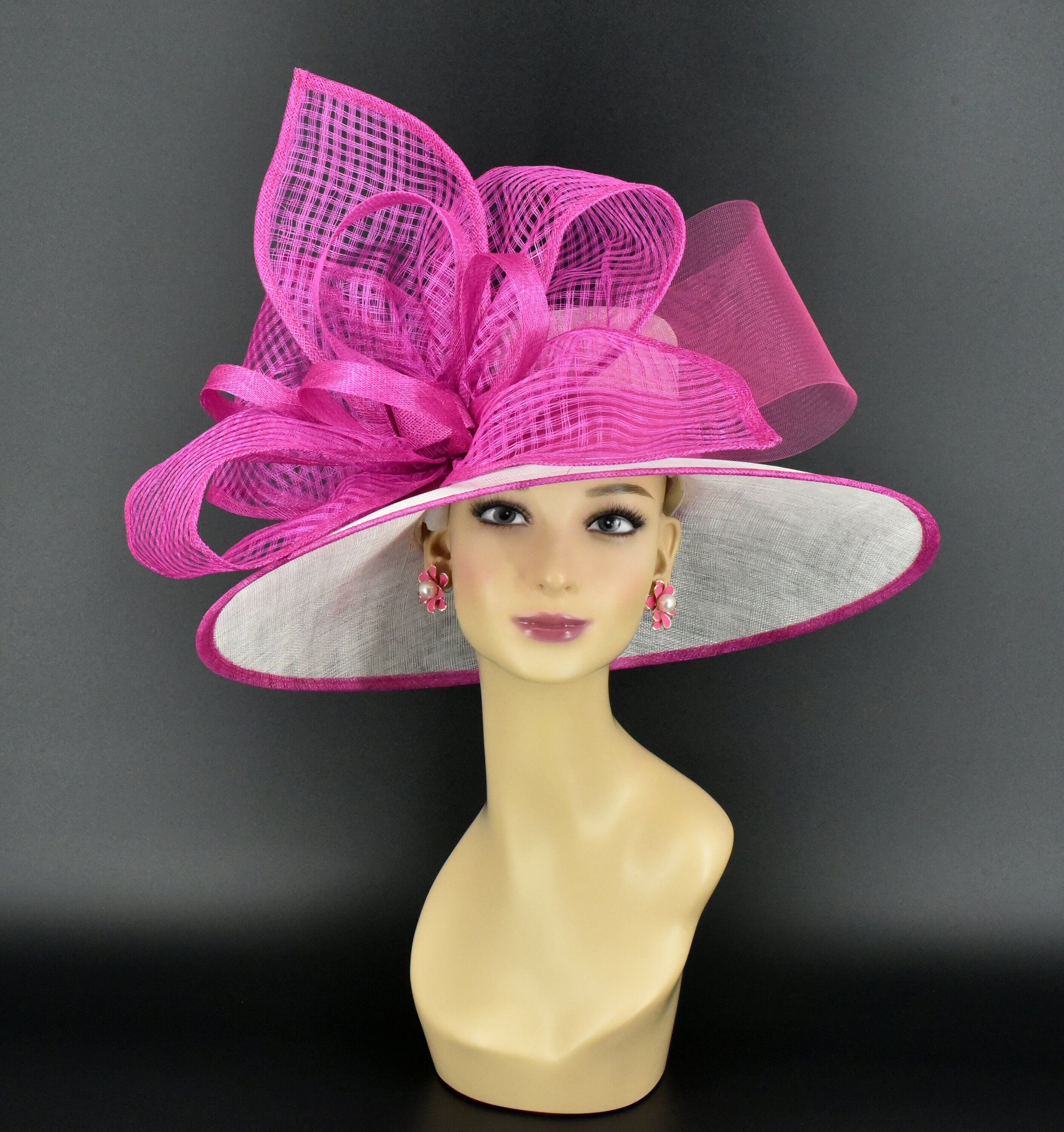 M22021( White Hot Pink/fuchsia ) Kentucky Derby Hat, Wedding  display picture 1