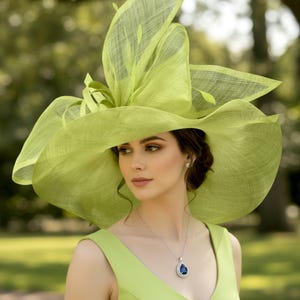 Lime Green Wide Brim Hat - Etsy display picture 1