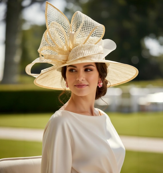 Natural Wide-Brim Hat royalty SD28A Natural/silver – Jumbo Bow Wide-brim Sinamay Hat  main image 2