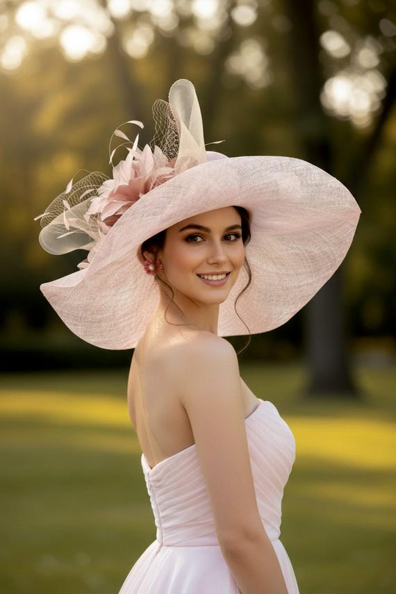 New Sinamay rose dress Church Kentucky Derby hat M489( Rose Pink/ivory)kentucky Derby Hat, Church Hat  main image 4