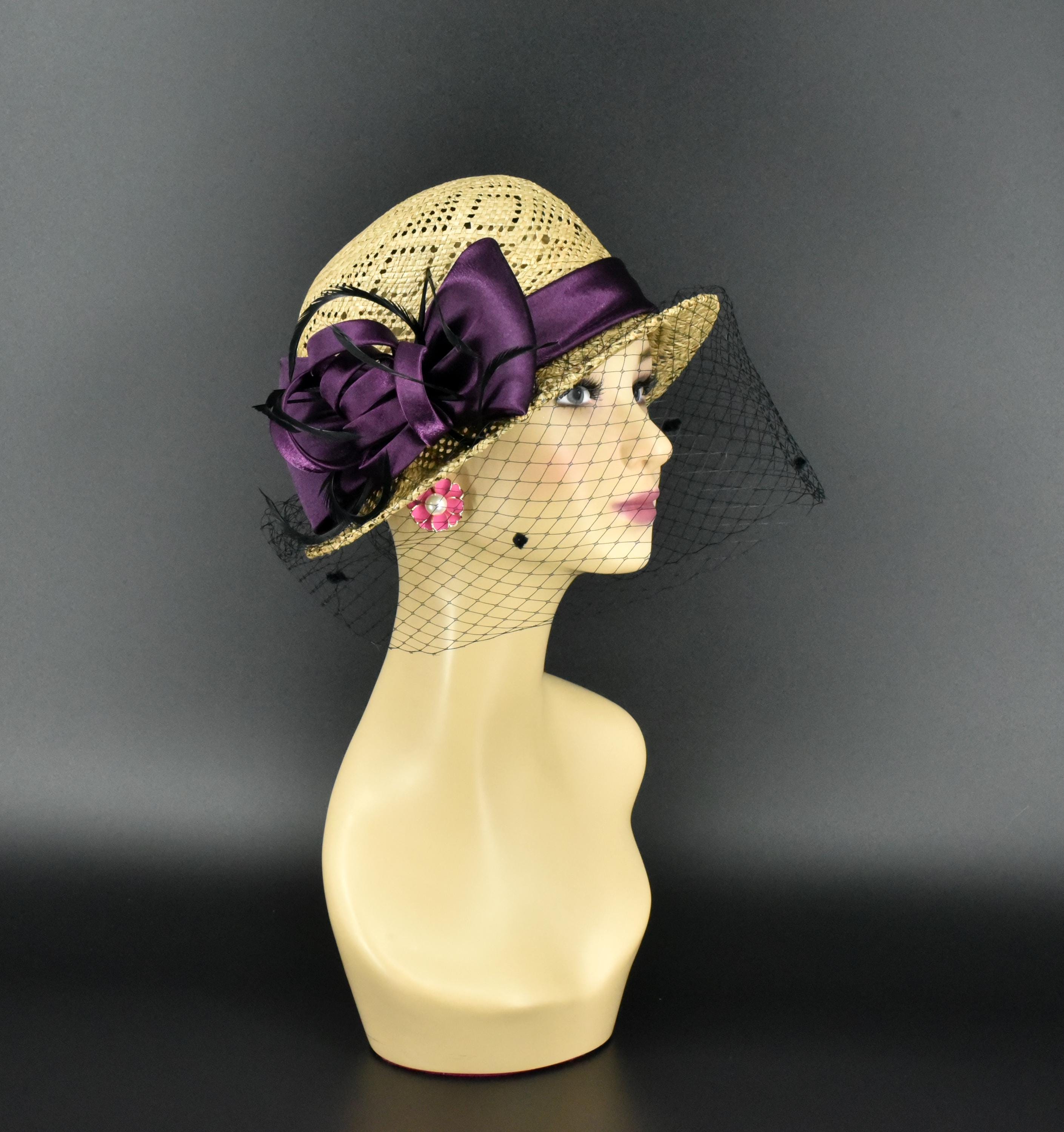 ED23 Vintage Straw Hat for Tea Parties, Vintage-themed 