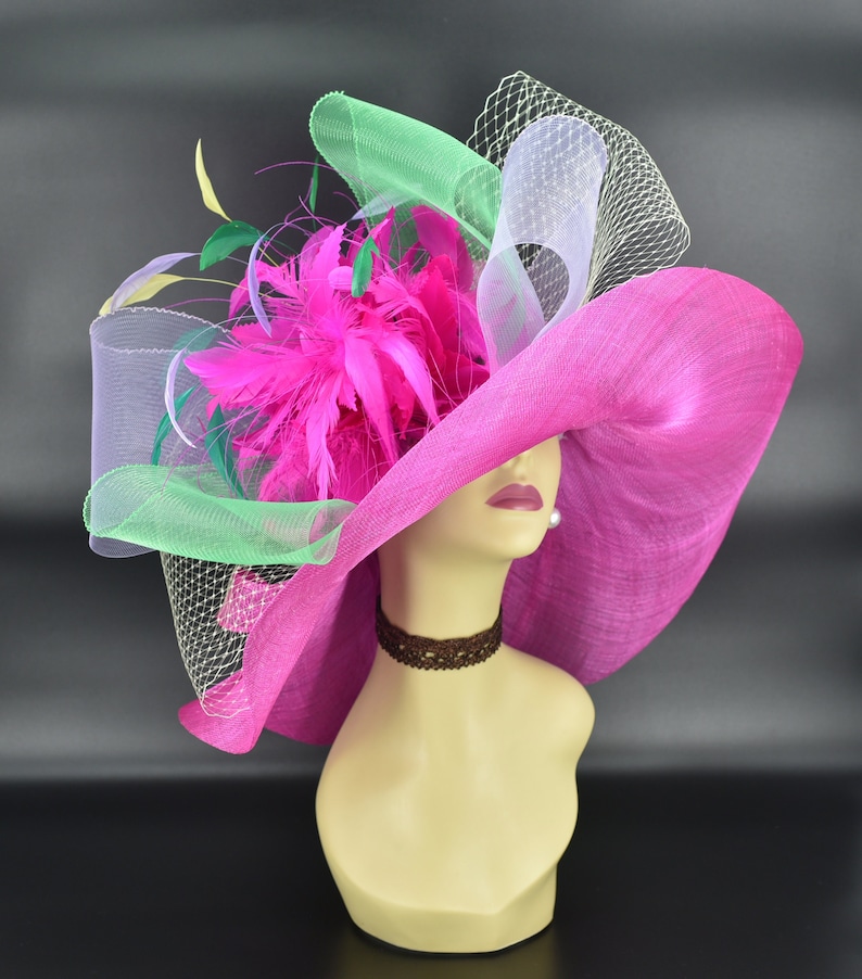 SD20 Fuchsia/green/lilac Kentucky Derby Hat Wedding Hat Etsy