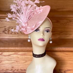 MF12 (Blush pink/light pink)Kentucky Derby, Wedding, Tea Party Royal Ascot Sinamay Base feather bouquet, Headband Large Fascinator Cocktail