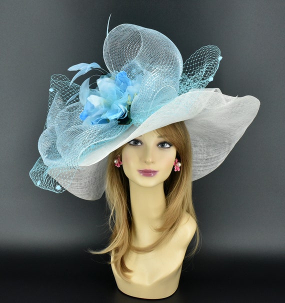 Kentucky Derby Hat Baby Blue Derby Fascinator Hat Statement – Race Day Ready Blue Kentucky Derby Fascinator Hat, Light Blue, Beige,Pink  main image 3