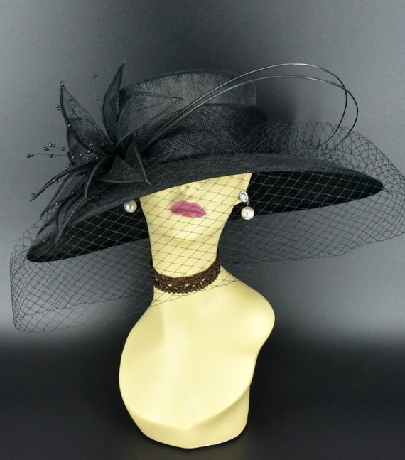 M489V Black Hat kentucky Derby Hat Church Hat Wedding Hat
