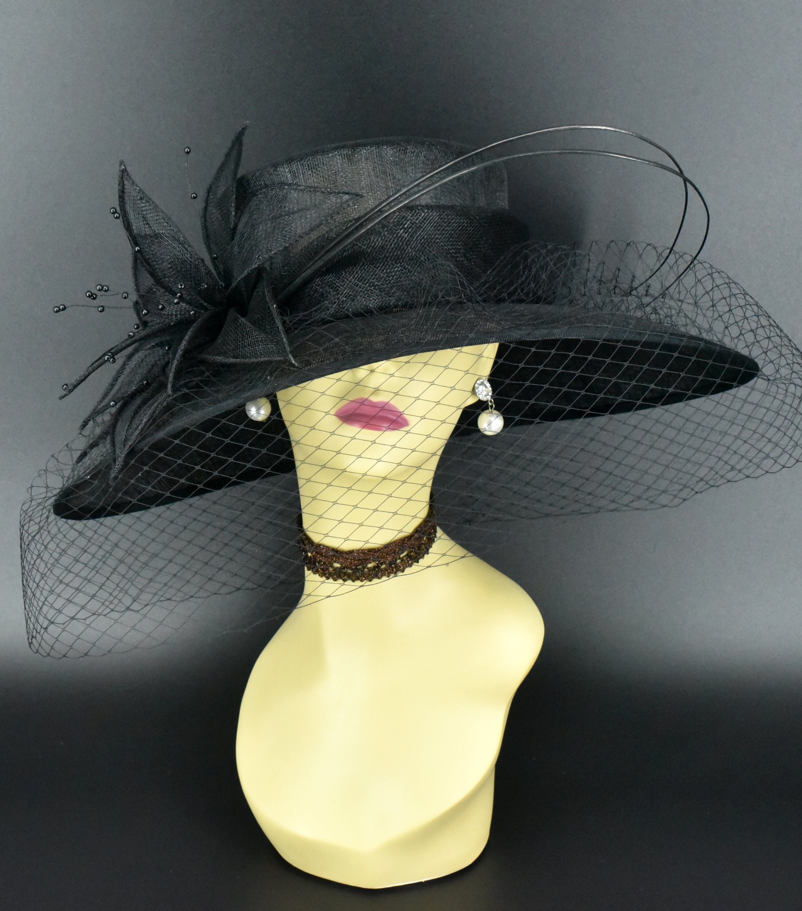 M489V ( Black Hat )kentucky Derby Hat, Church Hat, Wedding