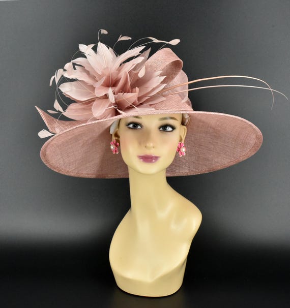 M936( Dusty Pink Hat ) Kentucky Derby Hat, Wedding Hat  display picture 2