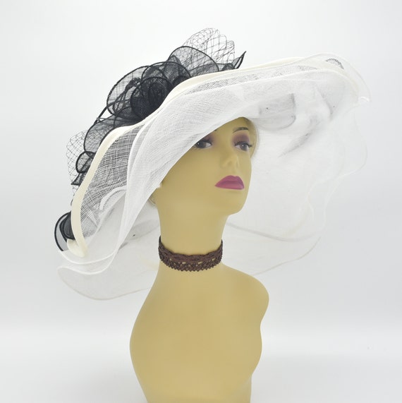 Ed4199(white/off-white/black) Kentucky Derby Hat, Church Hat 