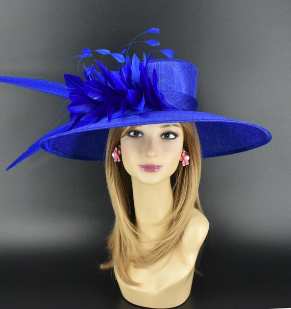 M933 ( Royal Blue ) Wide-brim Sinamay Hat – Kentucky Derby  display picture 1