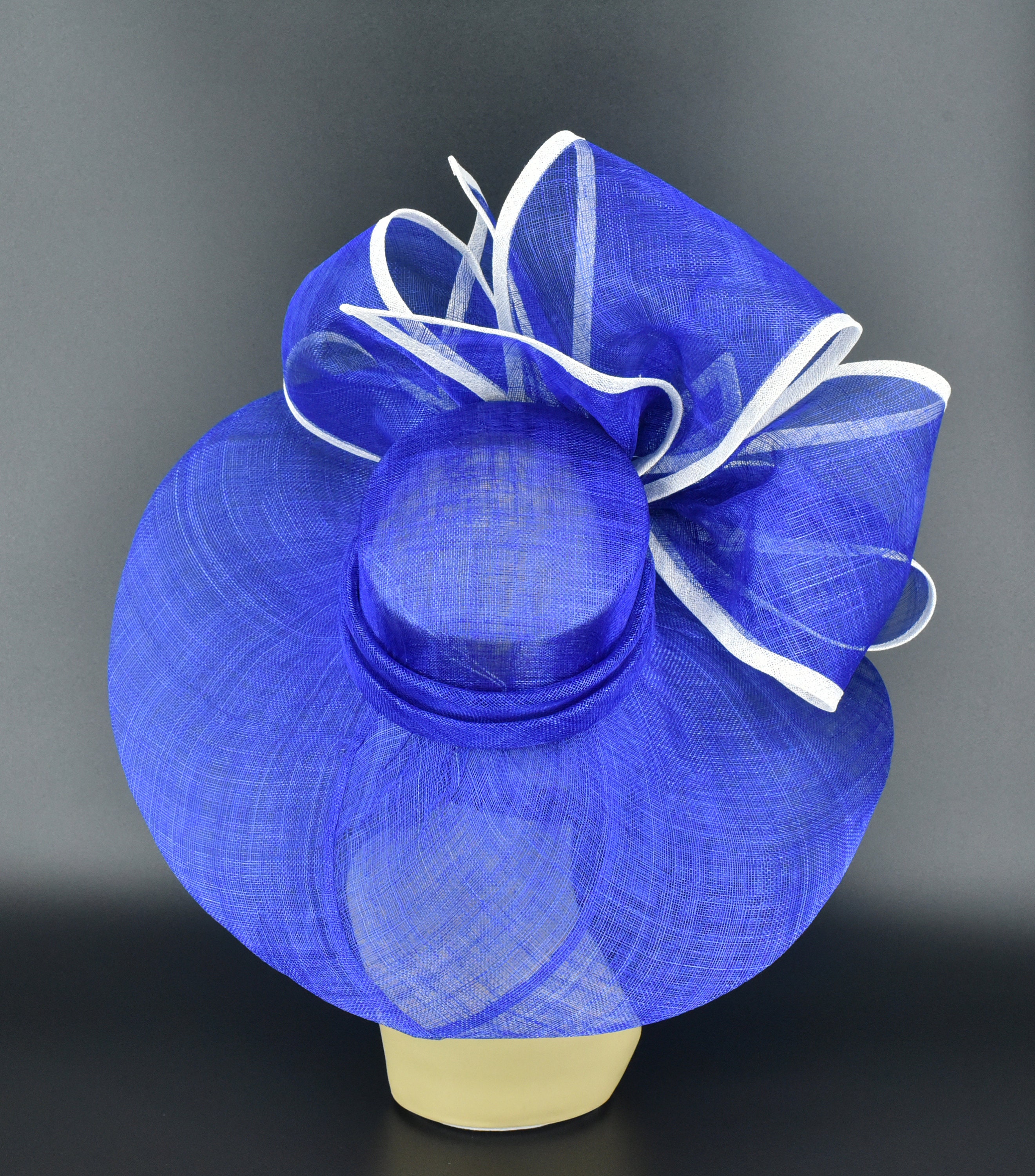 SD28A Royal Blue/white – Jumbo Bow Wide-brim Sinamay Hat 